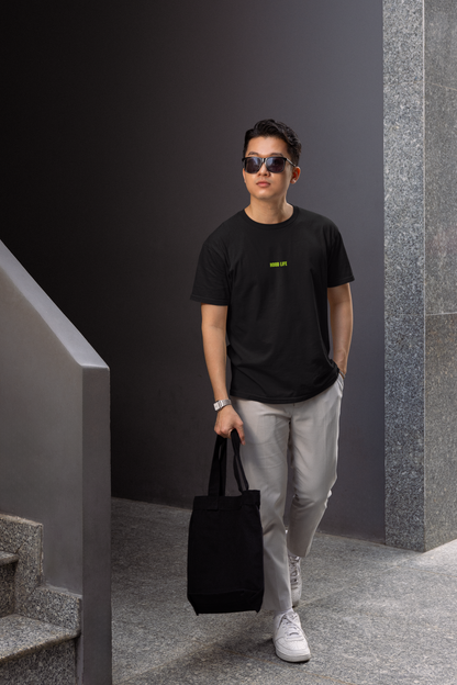 Hood life half sleeve balck round neck t-shirt for men by hello swanky - s