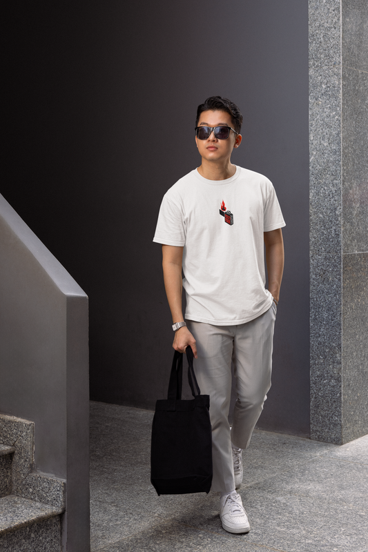 Fire Fail White Round Neck T-Shirt for Men – Stylish Fit