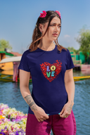 Love Heart Half Sleeve Navy Blue Round Neck T-Shirt for Women by Hello Swanky