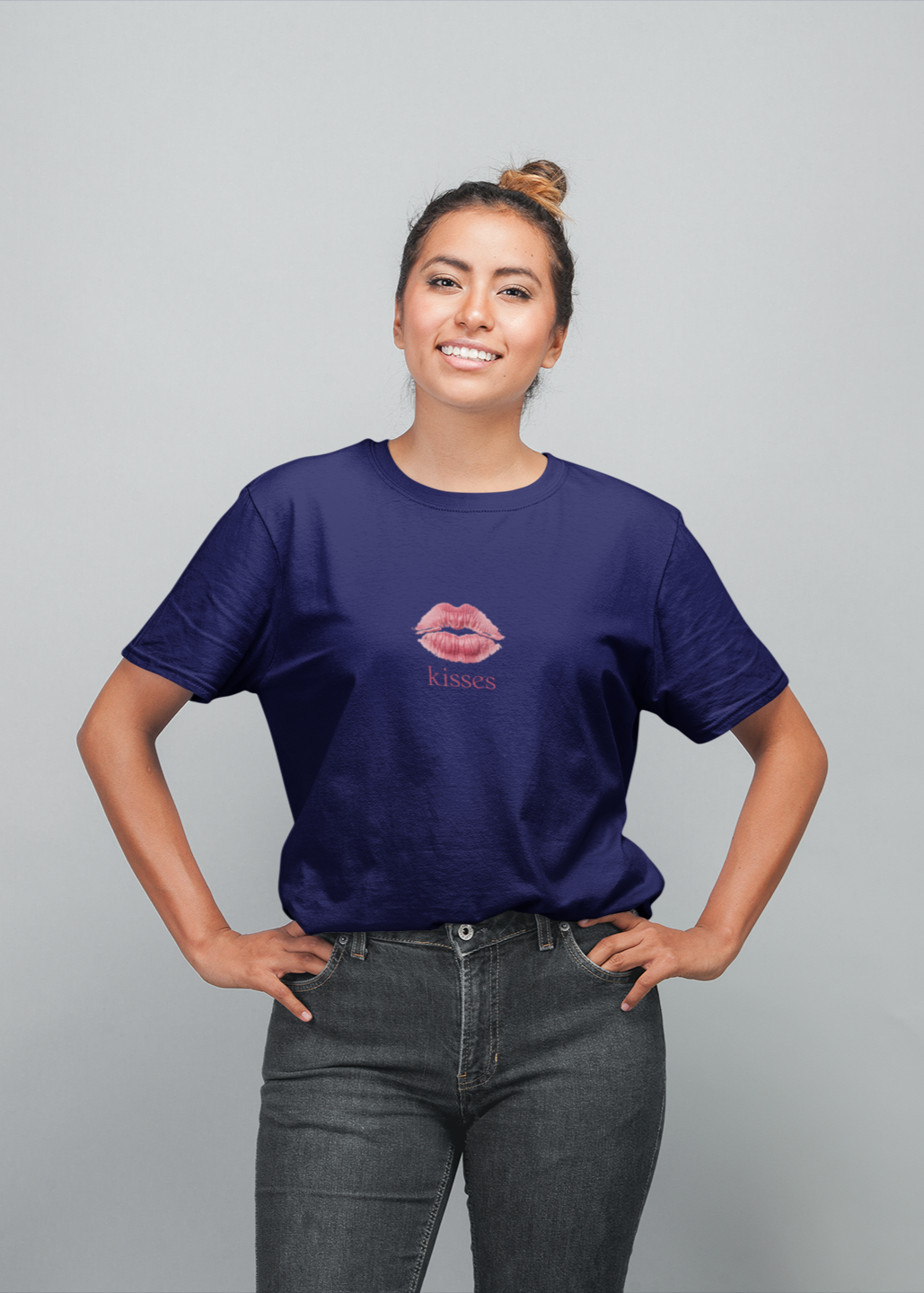Kisses half sleeve navy blue oversized t-shirt for women by hello swanky - s