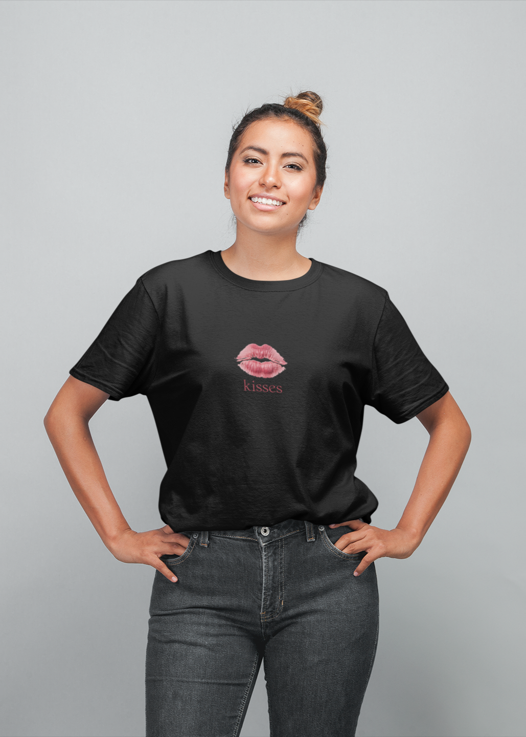 Kisses half sleeve black oversized t-shirt for women by hello swanky