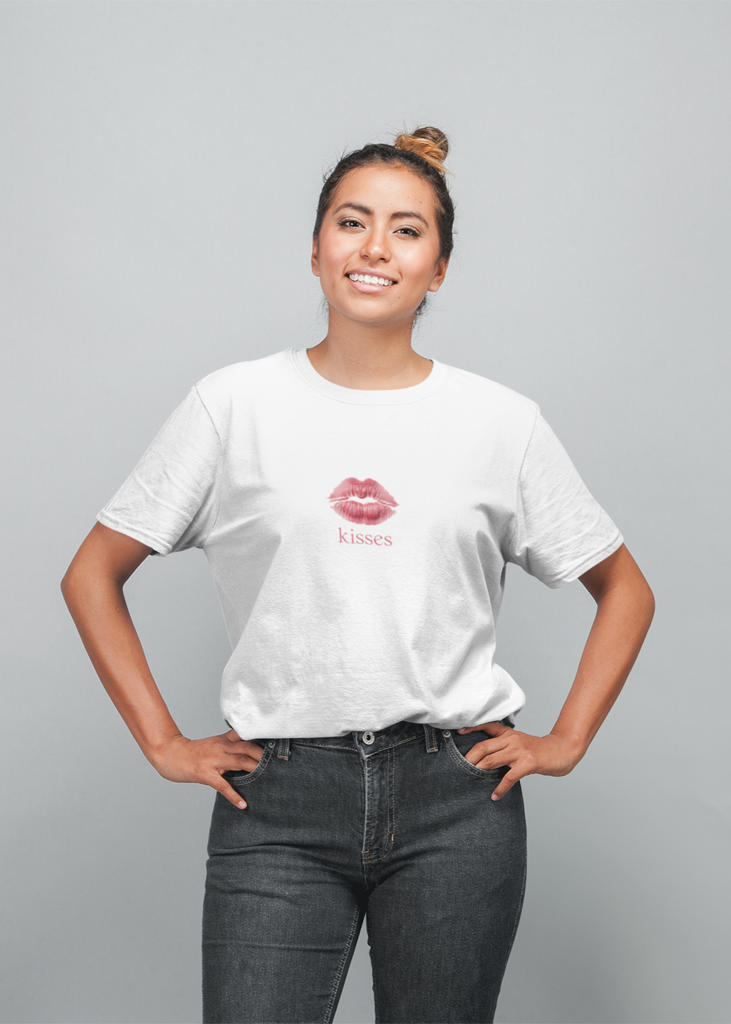 Kisses half sleeve white oversized t-shirt for women by hello swanky