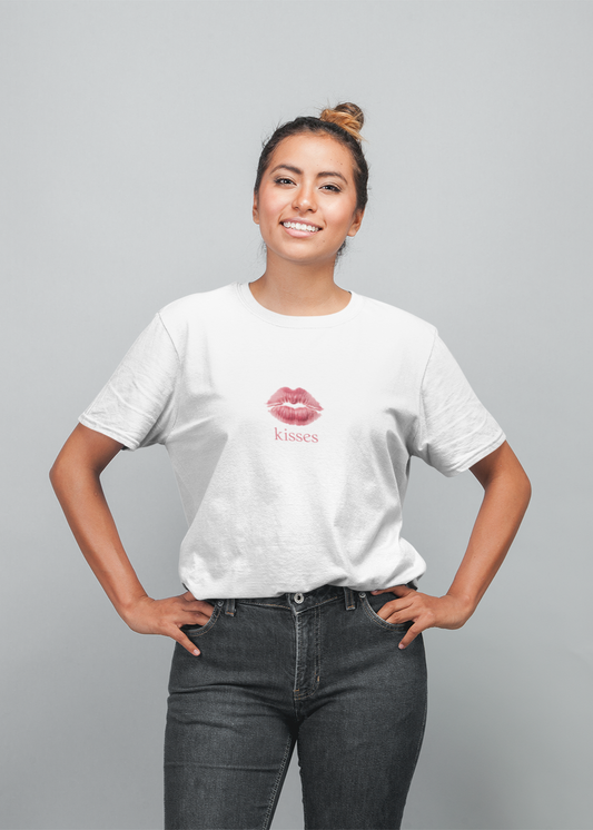 Kisses half sleeve white oversized t-shirt for women by hello swanky