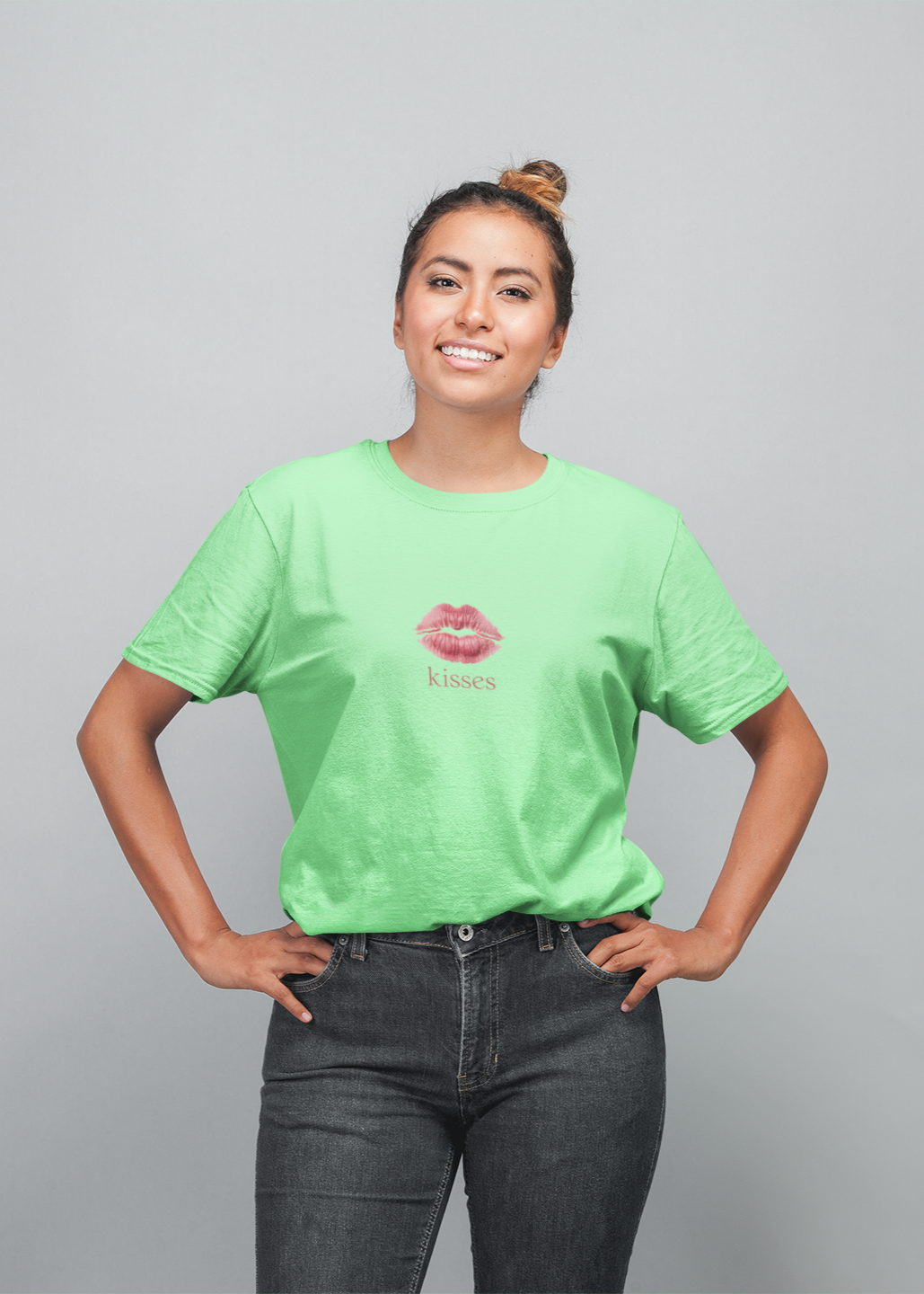 Kisses half sleeve saga green oversized t-shirt for women by hello swanky
