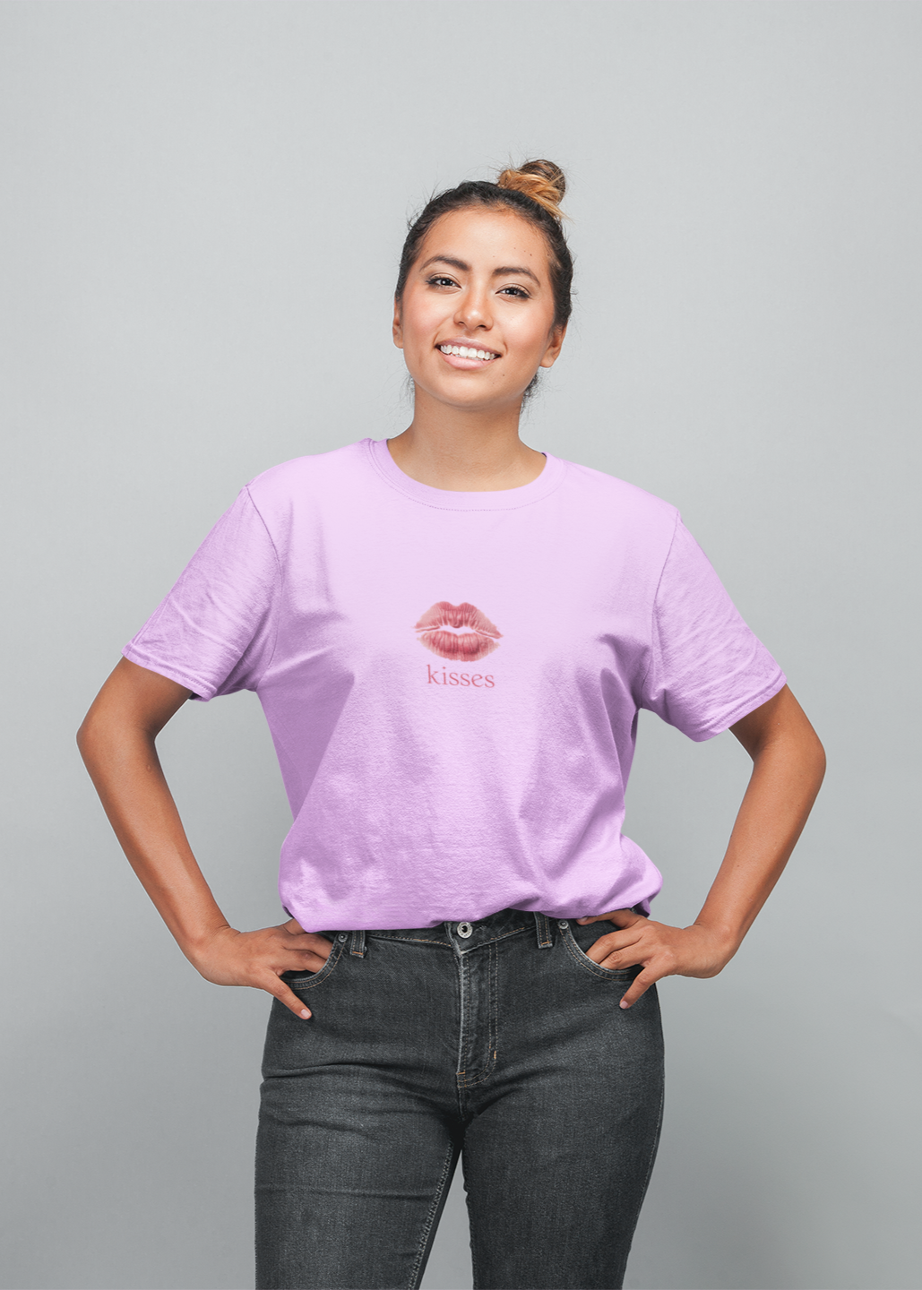 Kisses half sleeve lavender oversized t-shirt for women by hello swanky