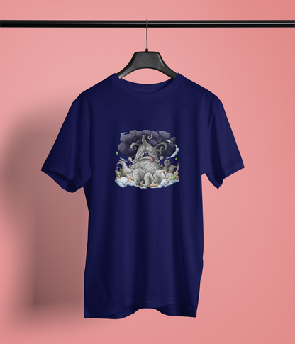 Kingbaum Half Sleeve Navy Blue Round Neck T-Shirt for Women