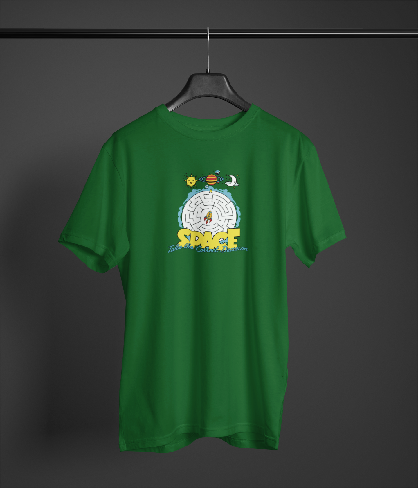 Space Correct Decision Half Sleeve Bottle Green Round Neck T-Shirt for Men