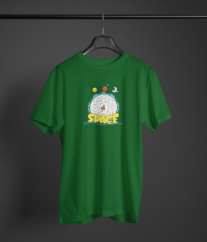 Space Correct Decision Half Sleeve Bottle Green Round Neck T-Shirt for Men