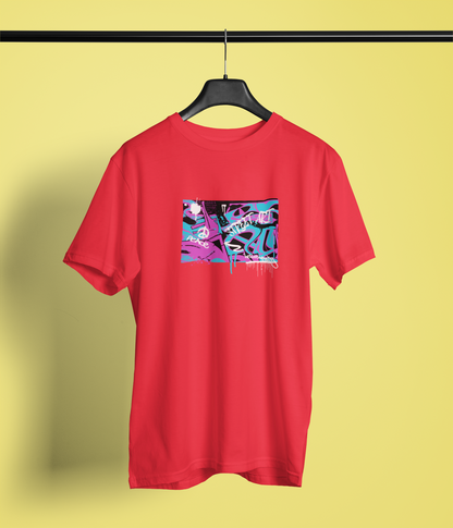 Street Art Half Sleeve Red Round Neck T-Shirt Casual Tees