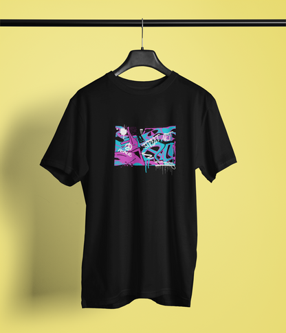 Street Art Half Sleeve Black Round Neck T-Shirt Casual Tees