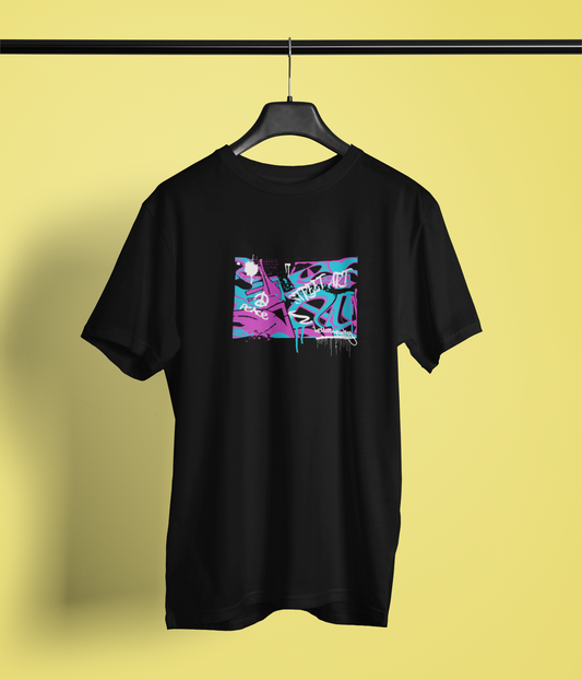 Street Art Half Sleeve Black Round Neck T-Shirt Casual Tees