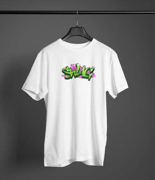 Swag Graffit Half Sleeve White Round Neck T-Shirt Style Tee
