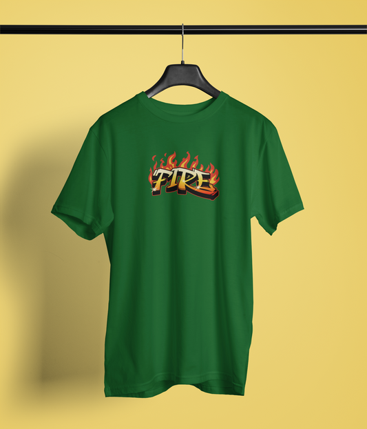 Fire Half Sleeve Bottle Green T-Shirt for Men – Trendy Style