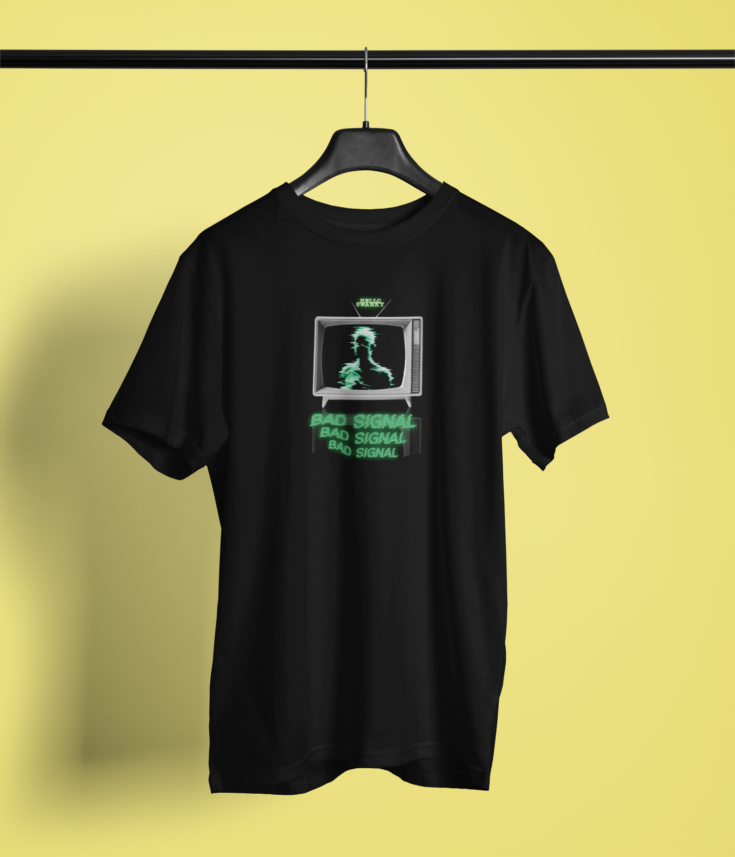 Bad Signal Black Round Neck T-Shirt for Men Stylish