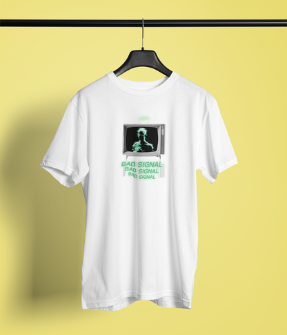 Bad Signal Half Sleeve White T-Shirt for Men’s Casual Wear