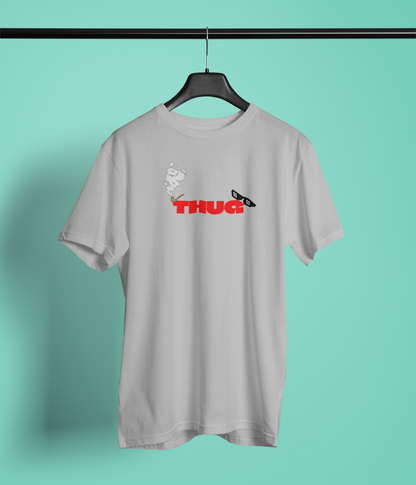 THUG Half Sleeve Grey Round Neck T-Shirt for Men Casual Streetwear