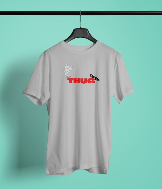 THUG Half Sleeve Grey Round Neck T-Shirt for Men Casual Streetwear