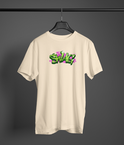 Swag Graffit Half Sleeve Beige Round Neck T-Shirt Style Tee