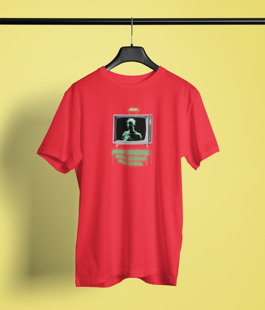Bad Signal Half Sleeve Red Round Neck T-Shirt Comfortable