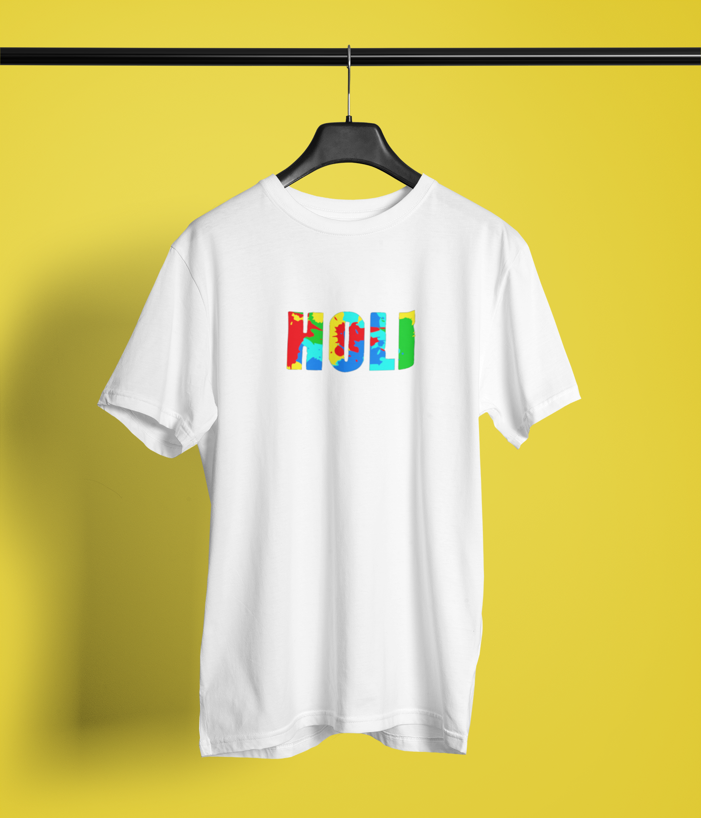 White Round Neck T-Shirt Holi Festive Unisex Casual Wear