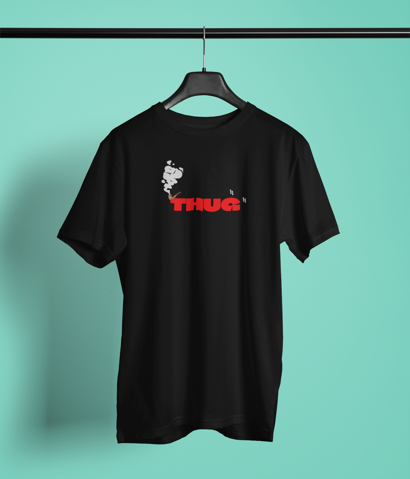 THUG Half Sleeve Black Round Neck T-Shirt for Men Streetwear