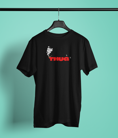 THUG Half Sleeve Black Round Neck T-Shirt for Men Streetwear