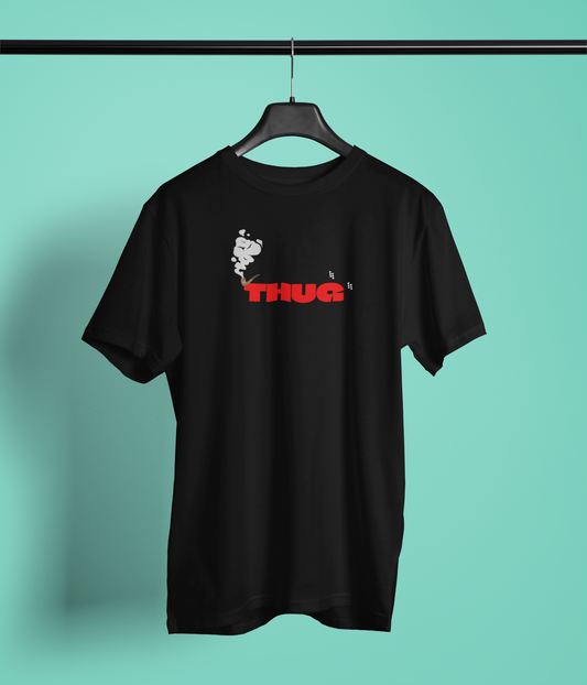THUG Half Sleeve Black Round Neck T-Shirt for Men Streetwear