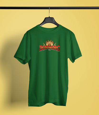 Burning Bottle Green Half Sleeve Round Neck T-Shirt Style