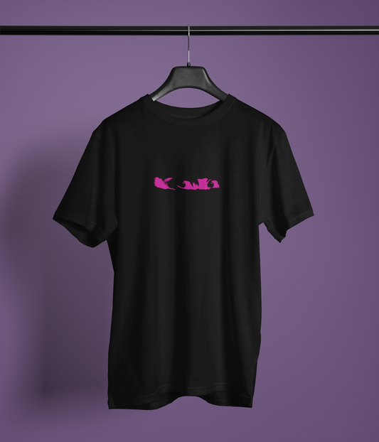 Look Round Neck T-Shirt Black Half Sleeve Top for Women