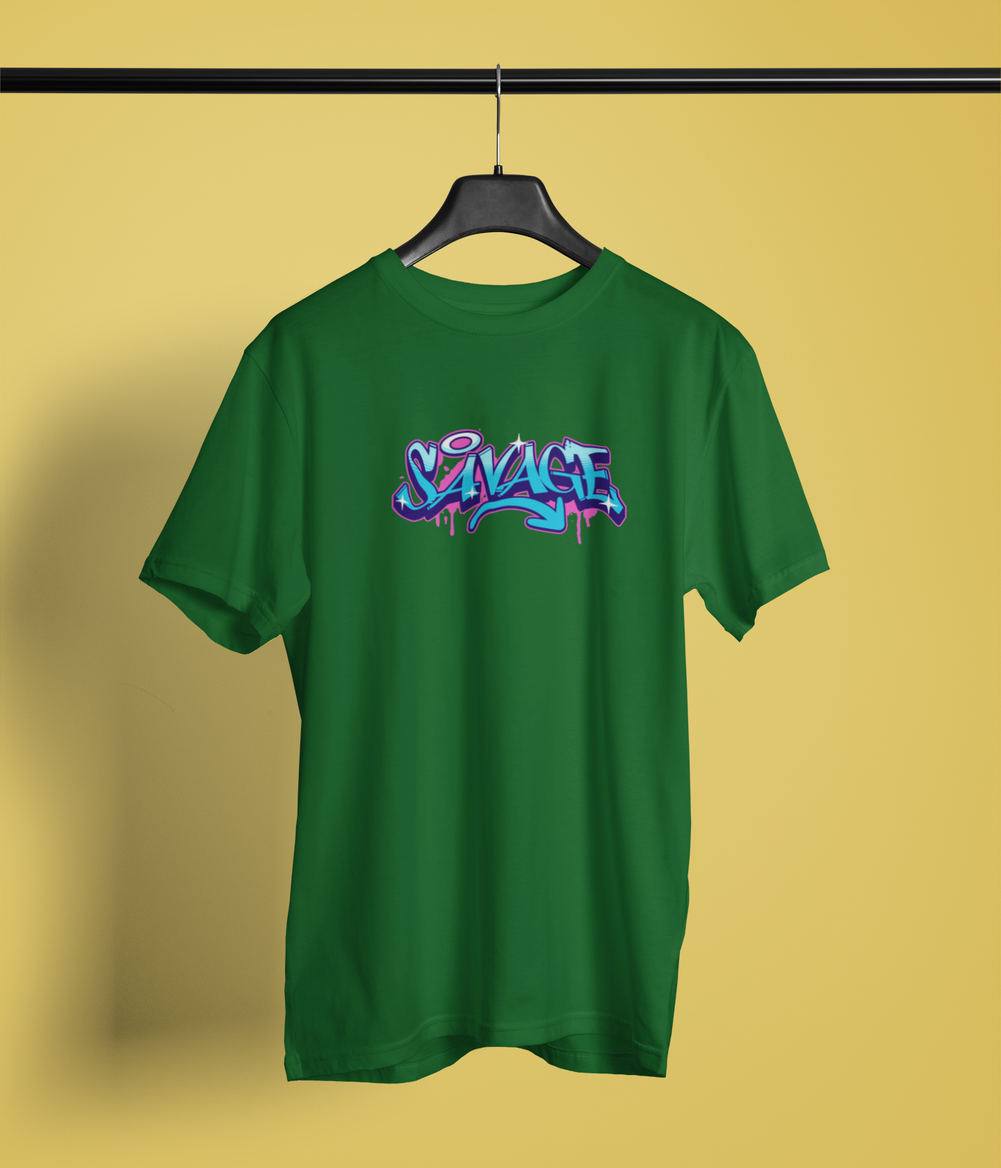 Savage Half Sleeve Bottle Green Round Neck T-Shirt for Men Bold Style