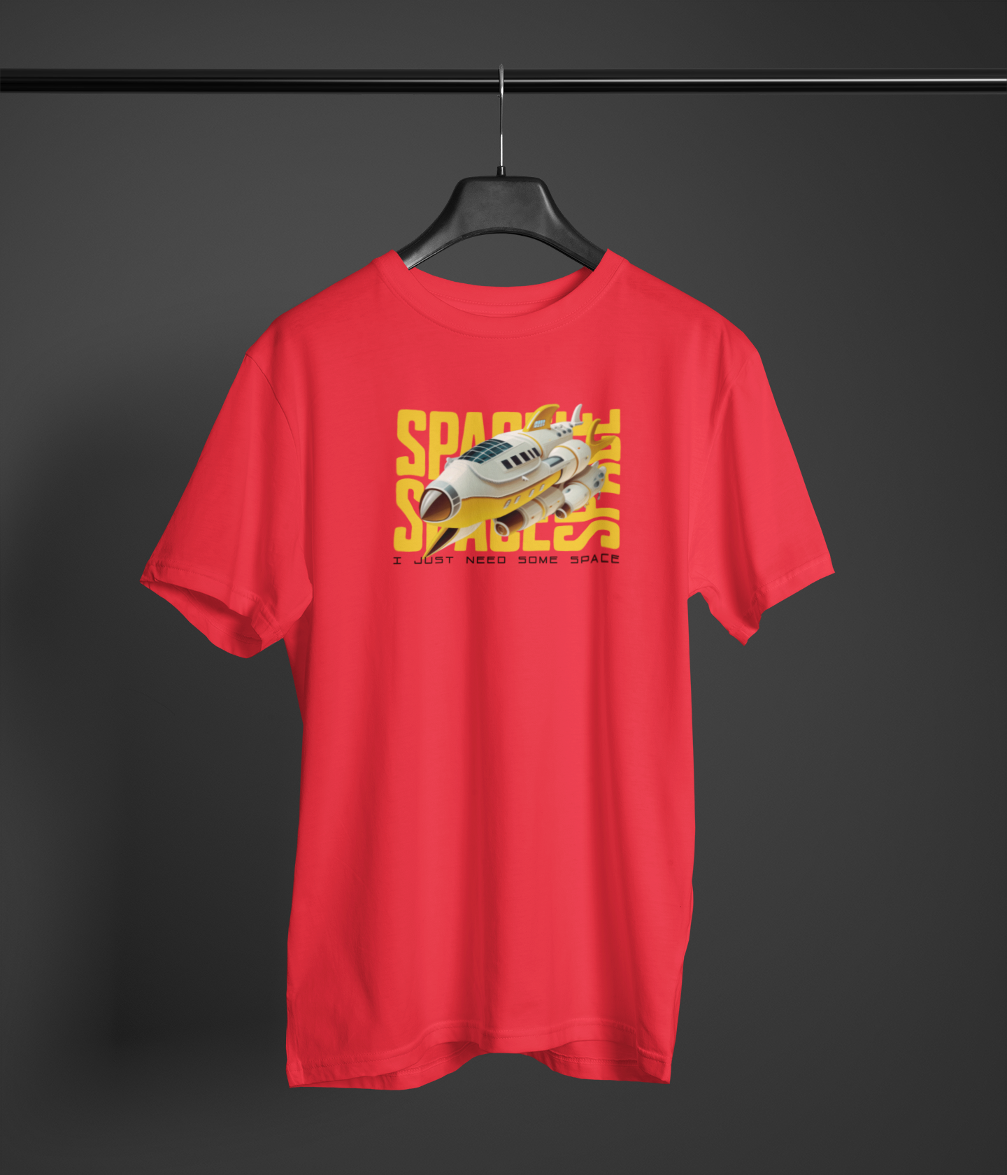 Just Need Some Space Half Sleeve Red Round Neck T-Shirt for Men by Hello Swanky