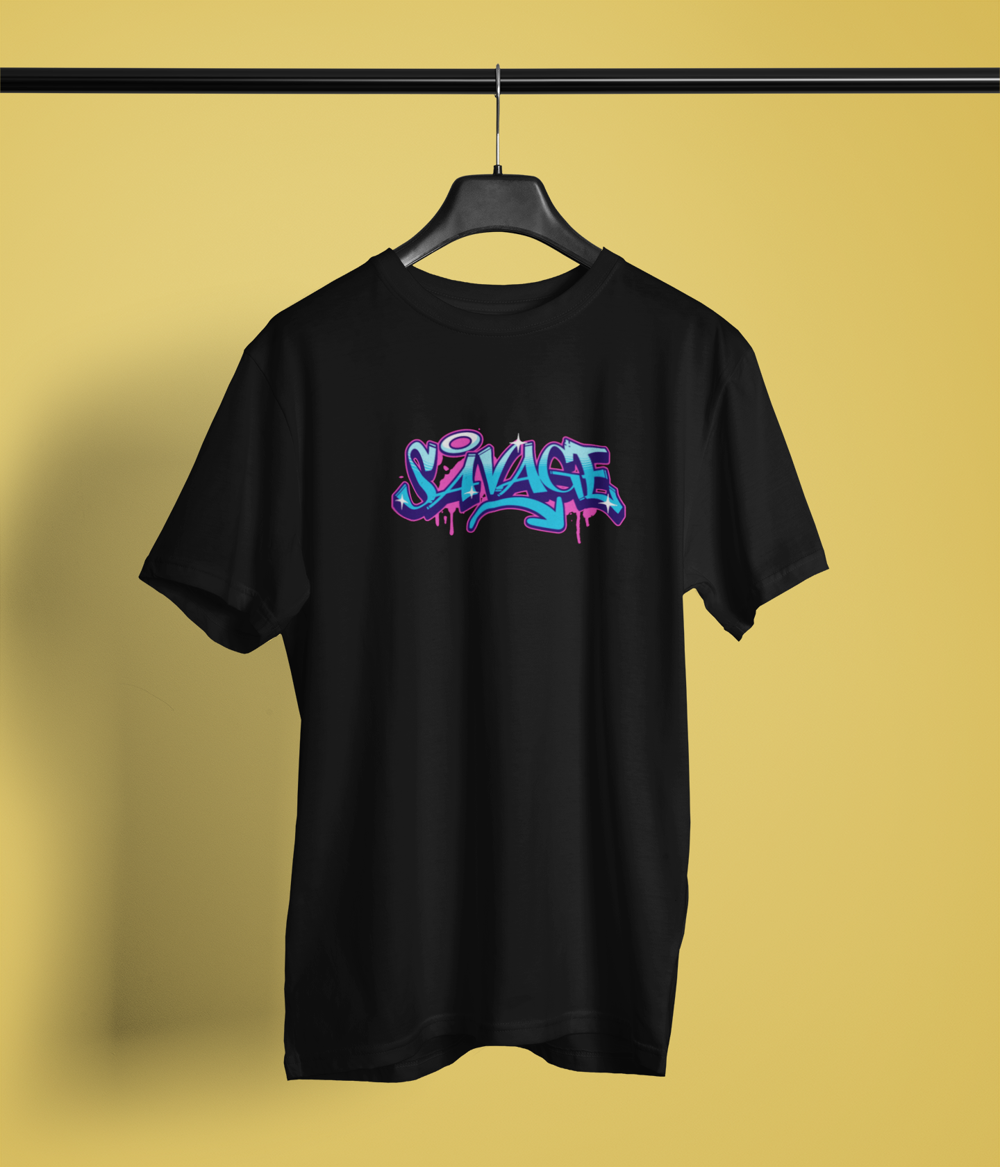 Savage Half Sleeve Black Round Neck T-Shirt for Men Bold Style
