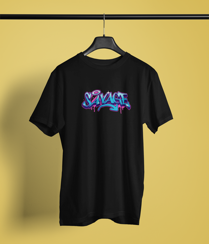 Savage Half Sleeve Black Round Neck T-Shirt for Men Bold Style