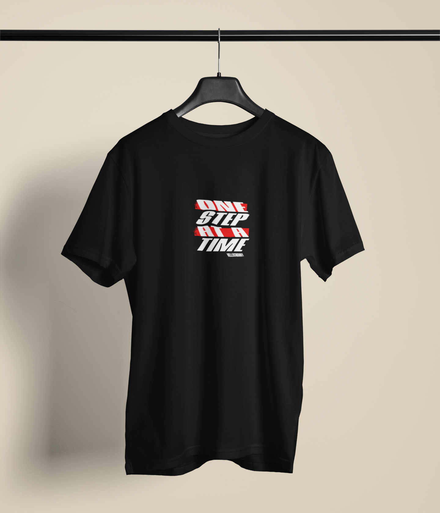 One Step at a Time Men Black Half Sleeve T-Shirt Round Neck