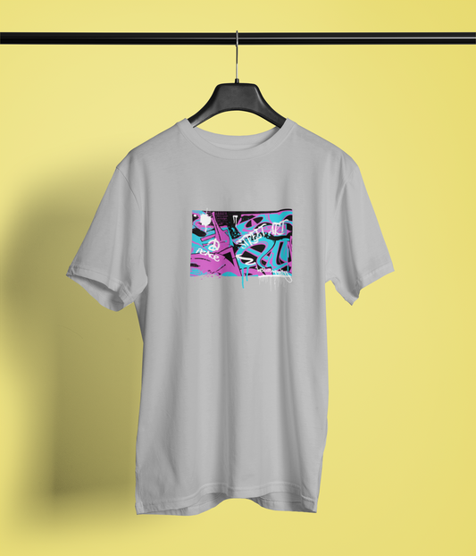 Street Art Half Sleeve Grey Round Neck T-Shirt Casual Tees