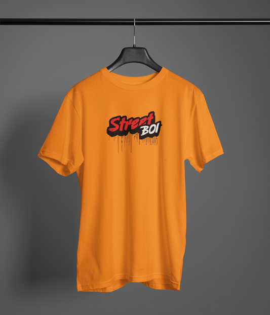 Street Boi Orange Half Sleeve Round Neck T-Shirt Daily Style