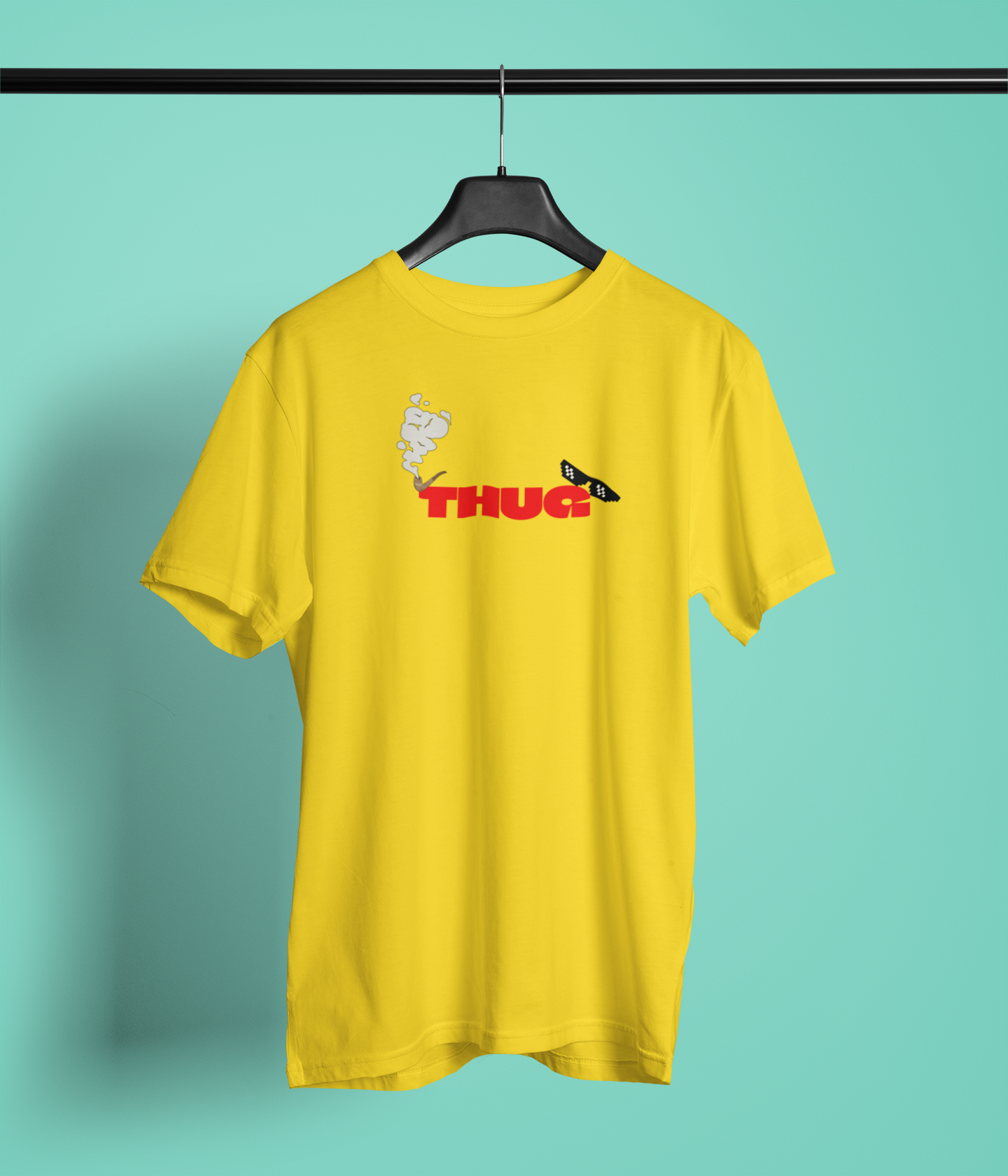 THUG Half Sleeve Yellow Round Neck T-Shirt for Men Casual Tee
