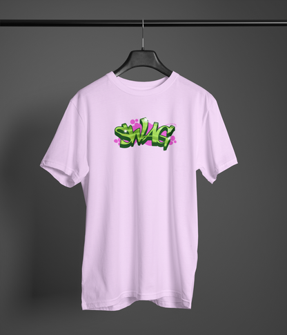 Swag Graffit Half Sleeve Lavender Round Neck T-Shirt Style Tee