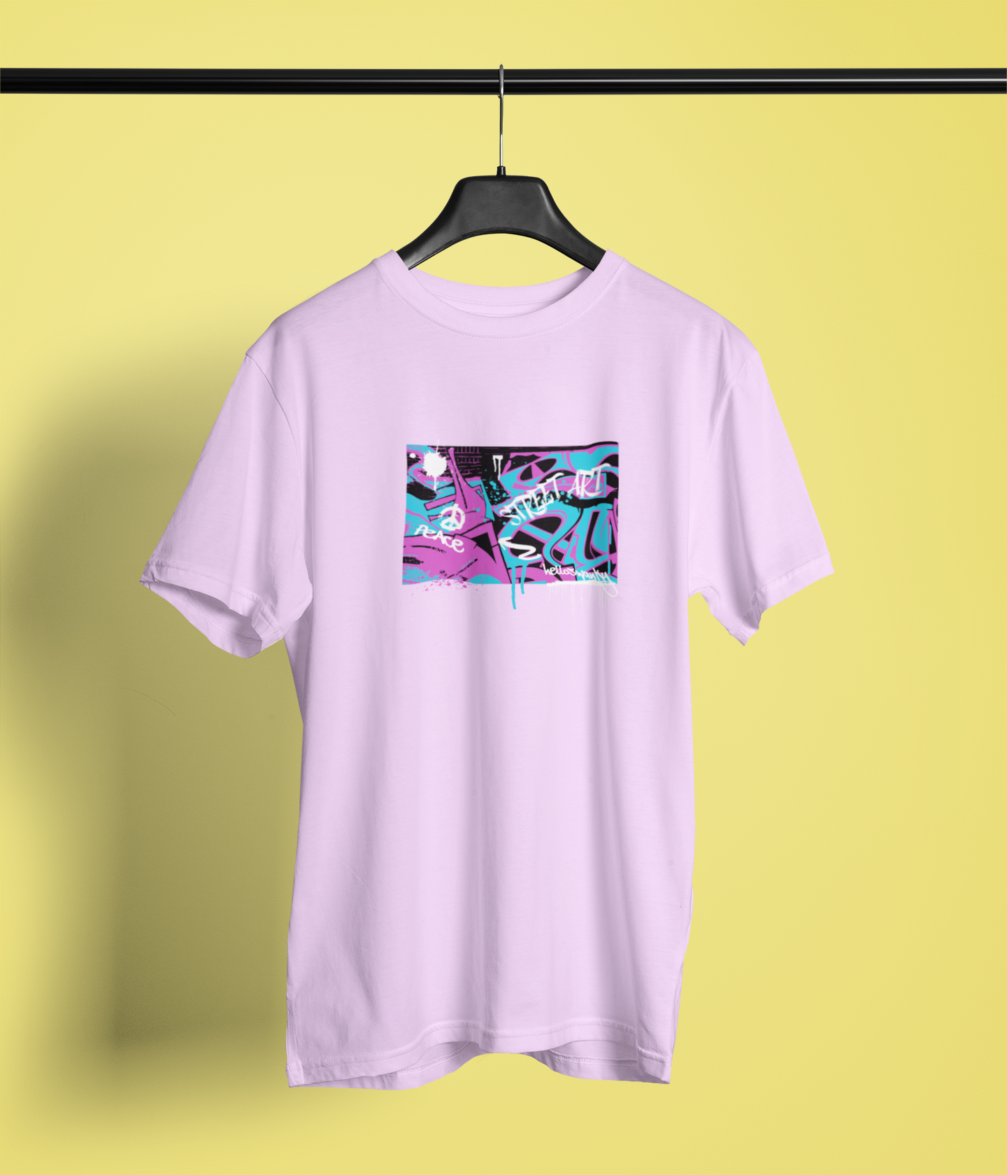 Street Art Half Sleeve Lavender Round Neck T-Shirt Casual Tees