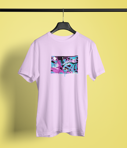 Street Art Half Sleeve Lavender Round Neck T-Shirt Casual Tees