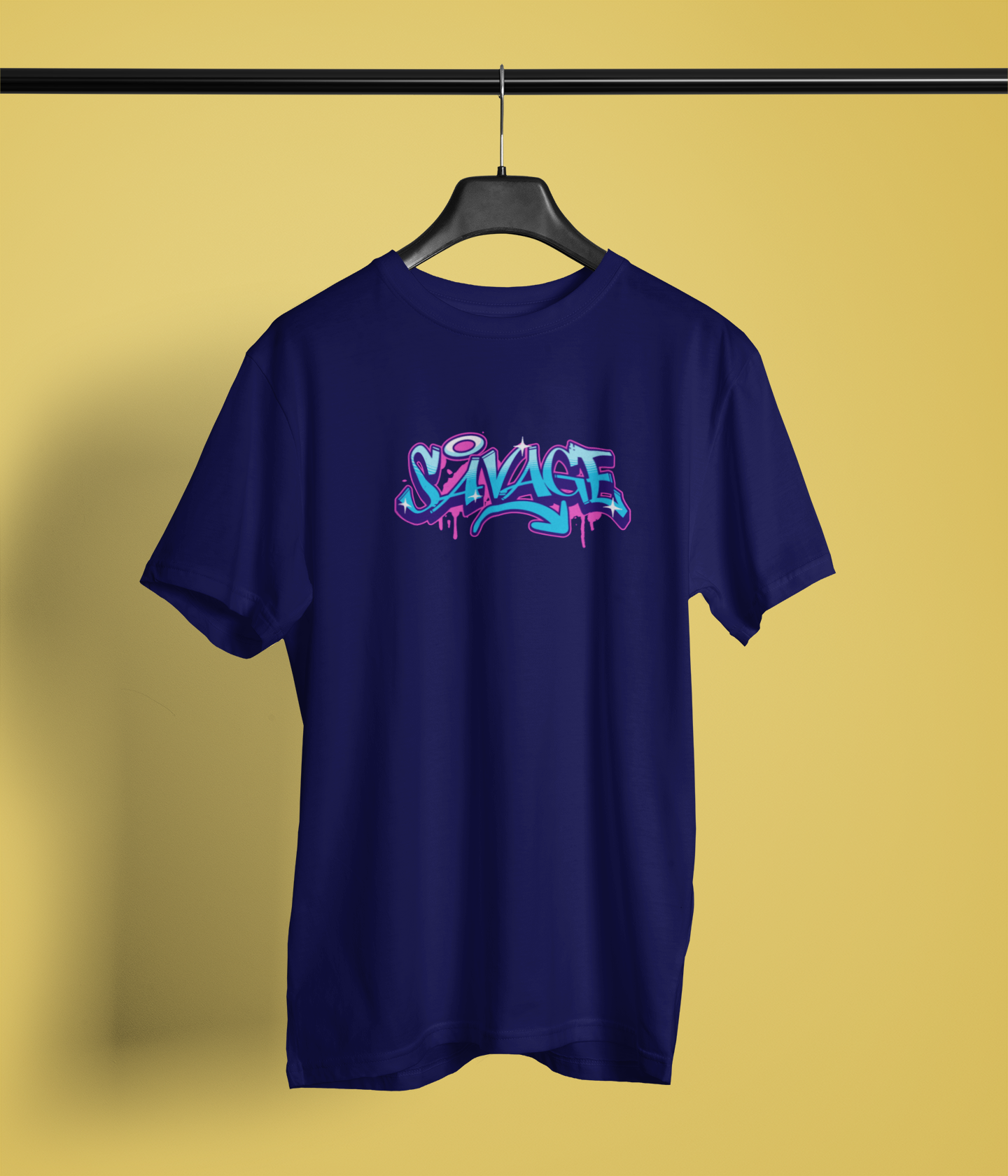 Savage Half Sleeve Navy Blue Round Neck T-Shirt for Men Bold Style