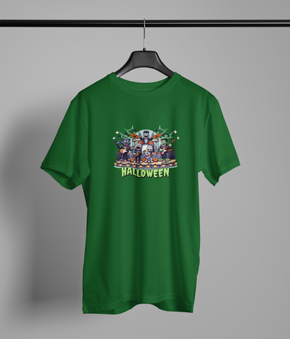 Helloween Half Sleeve Bottle Green Round Neck T-Shirt for Men