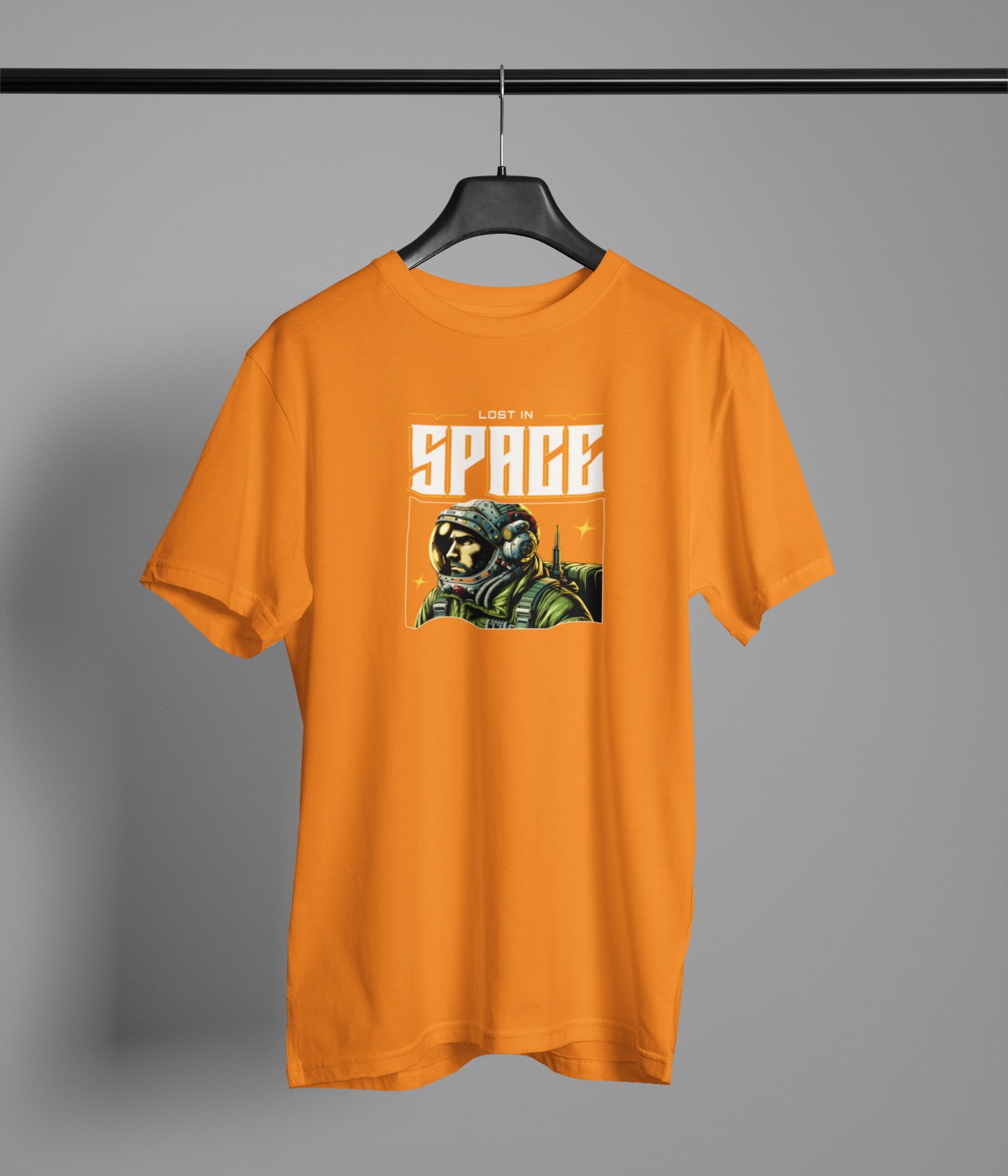 Lost In Space Orange Round Neck T-Shirt Men Space Streetwear