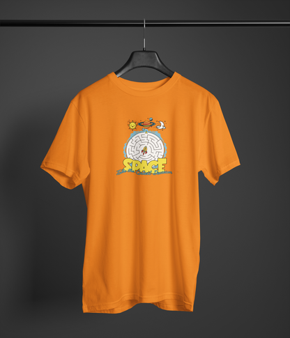 Space Correct Decision Half Sleeve Orange Round Neck T-Shirt for Men