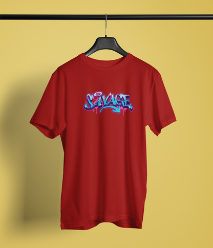 Savage Half Sleeve Maroon Round Neck T-Shirt for Men Bold Style