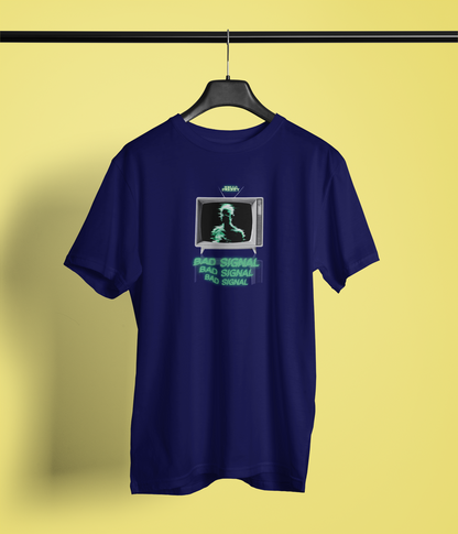 Bad Signal Half Sleeve Navy Blue Round Neck T-Shirt Trendy