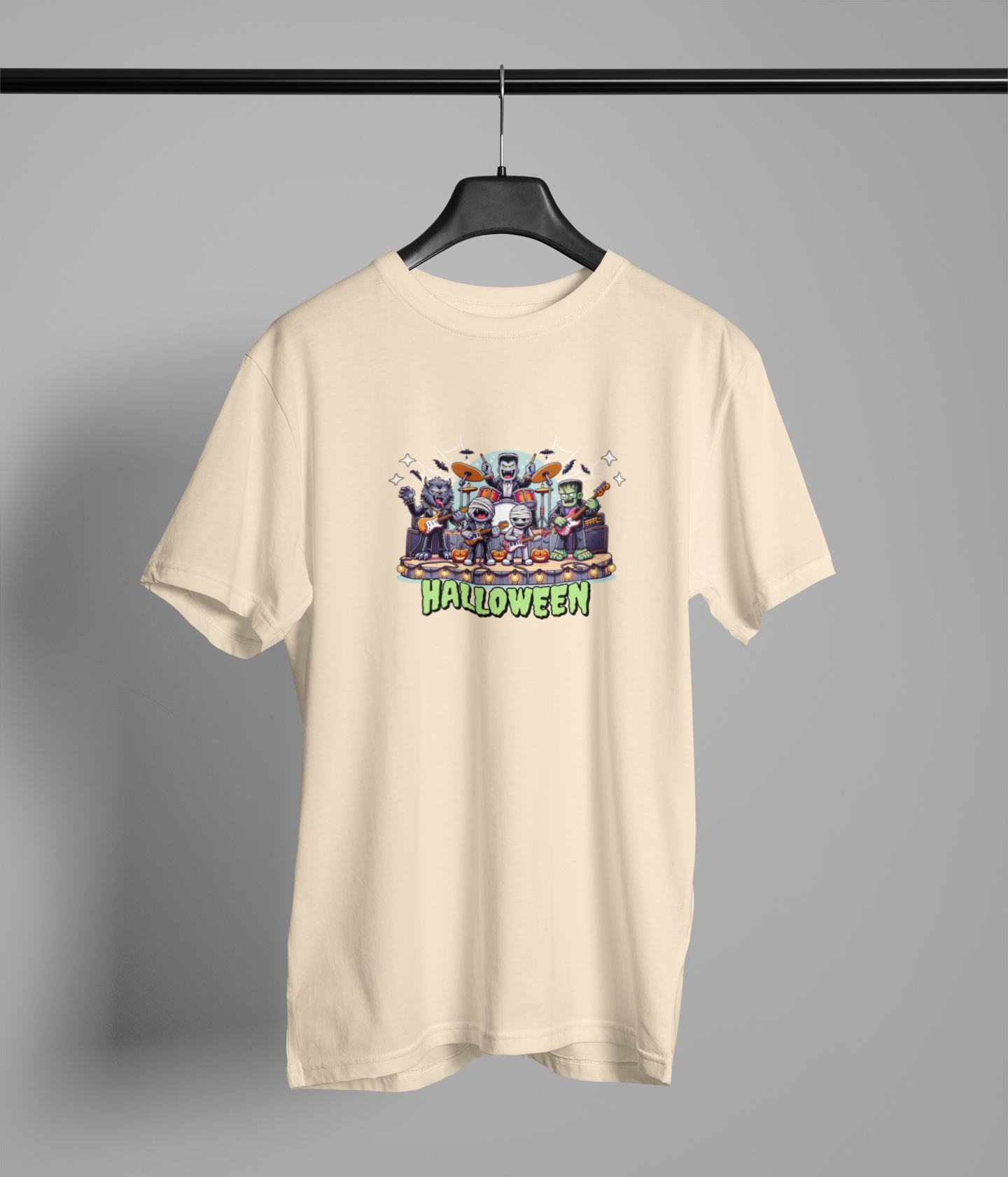 Helloween Half Sleeve Begie Round Neck T-Shirt for Men