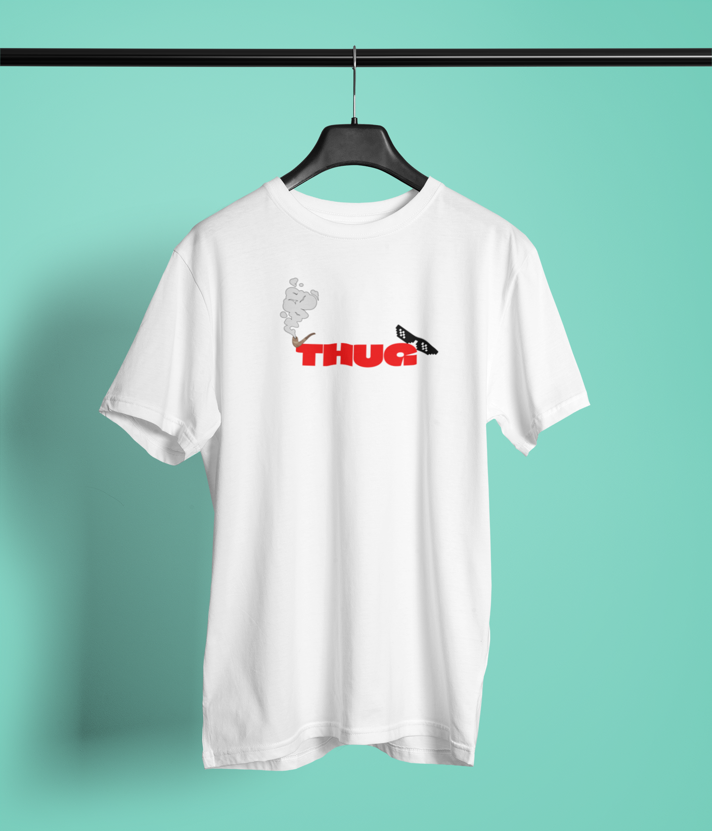 THUG Half Sleeve White Round Neck T-Shirt for Men Casual Tee