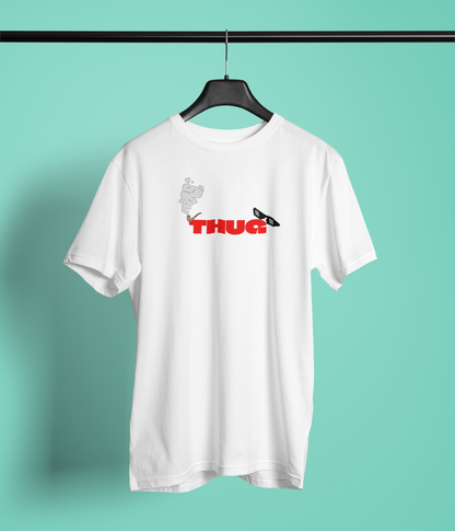 THUG Half Sleeve White Round Neck T-Shirt for Men Casual Tee