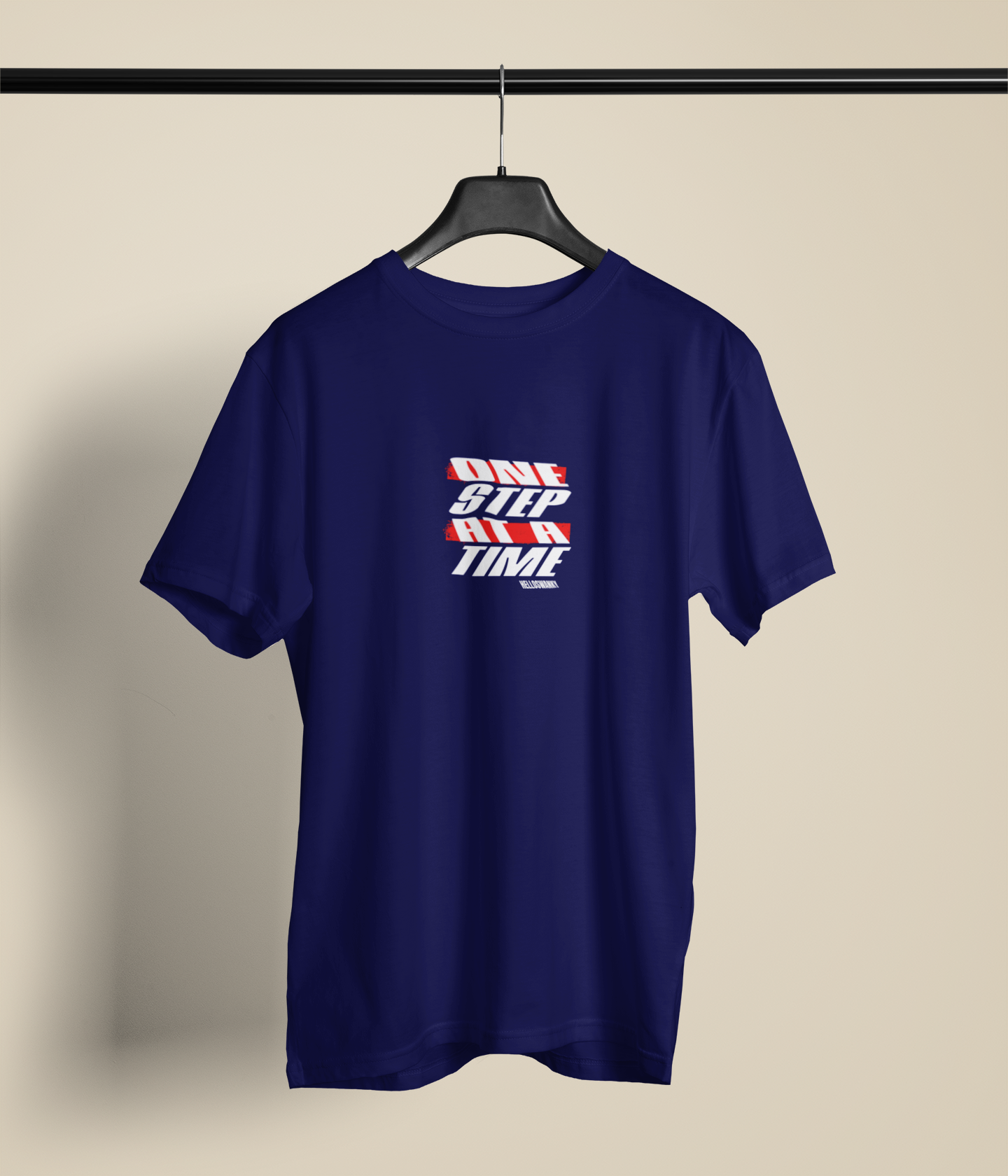 One Step at a Time Half Sleeve Navy Blue Round Neck T-Shirt for Men by Hello Swanky